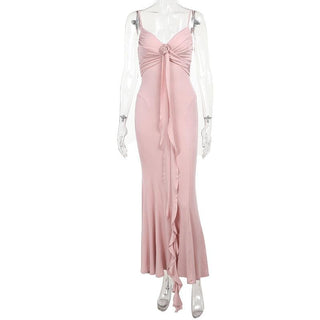 Rose applique ruched ruffle cami midi dress