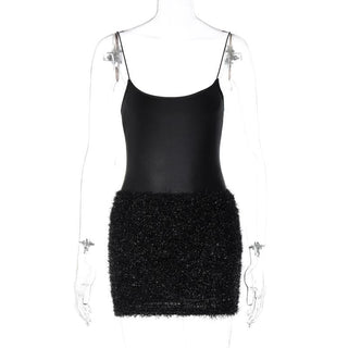 Textured solid satin u neck spaghetti strap sleeveless mini dress