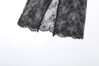 U neck button high slit lace hem patchwork cami top