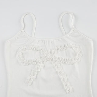 Lace hem bowknot pattern solid cami top