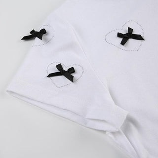 Short sleeve bowknot beaded ruched top