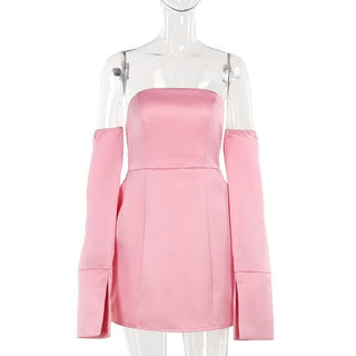 Long sleeve off shoulder ruched backless mini dress