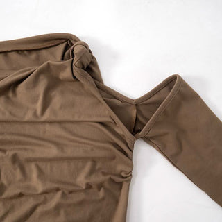 Hollow out long sleeve ruched one shoulder knotted cut out top