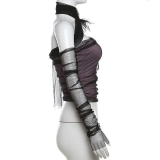 Halter off shoulder gloves mesh top