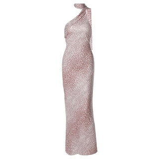 Irregular halter leopard print contrast maxi dress