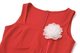 Square neck flower applique cami mini dress