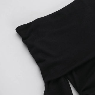 Long flared sleeve off shoulder drawstring mini dress