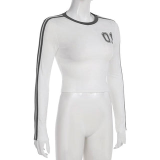 Long sleeve crewneck "01" print crop top