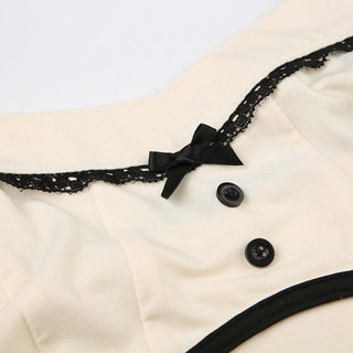Lace hem button stitch bowknot cami top