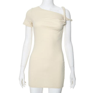 Short sleeve one shoulder ruched solid mini dress