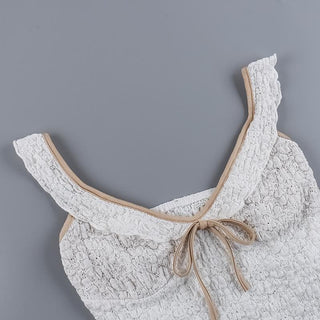 V neck ruffle textured smocked cami top