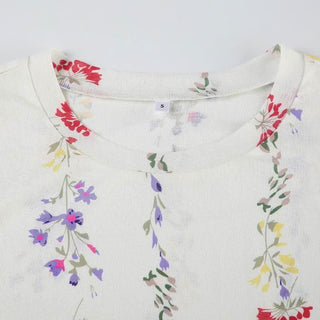 Crewneck long sleeve flower print top