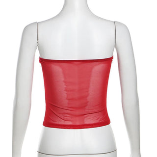 Sweetheart neck mesh stitch patchwork tube top