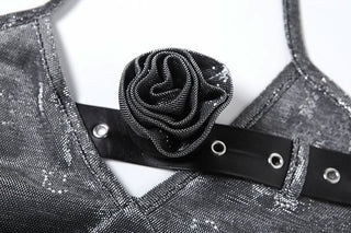 Self tie halter flower applique backless top