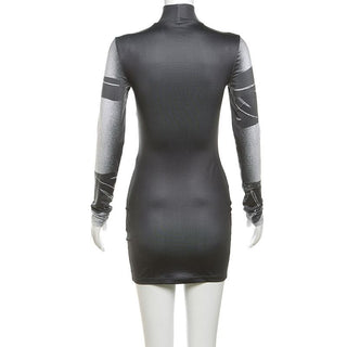 Long sleeve body print high neck mini dress