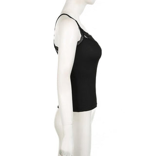 Lace v neck patchwork solid sleeveless tank top