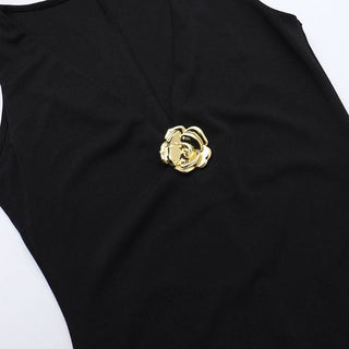 Deep V neck flower applique solid maxi dress