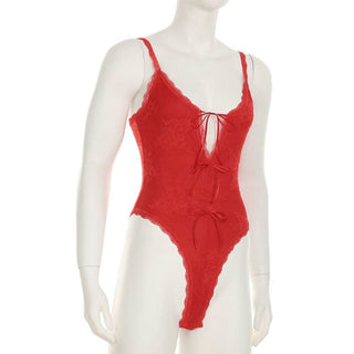 V neck lace bowknot cami bodysuit