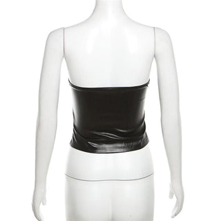 PU leather ruched sweetheart neck solid tube top