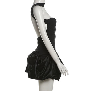 Halter cross back backless ruched mini dress