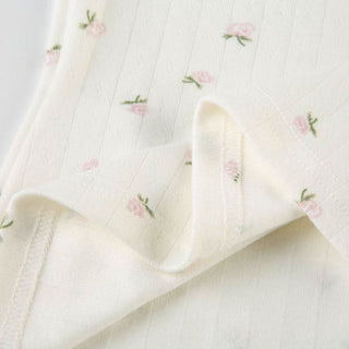 Long sleeve textured flower print button lace hem top