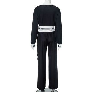 Turnover collar zip-up contrast sports pants set