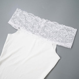 Off shoulder gloves patchwork lace mini dress
