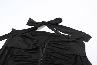 Halter long sleeve off shoulder button ruched pant set