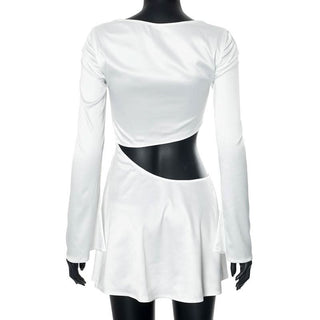 Long sleeve hollow out solid cut out mini dress