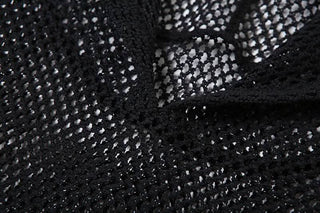 Hoodie sleeveless fishnet slit top