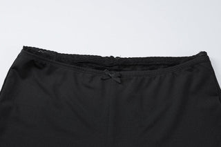 V neck lace hem print self tie cami pant set