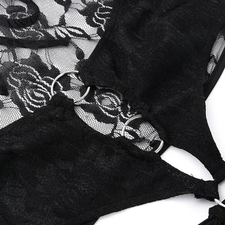 Short sleeve halter o ring lace hollow out jumpsuit