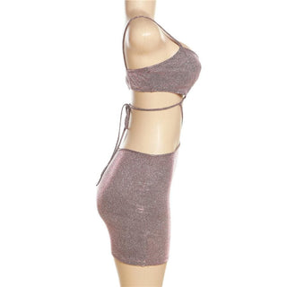 Low cut v neck textured hollow out self tie cami cut out mini dress