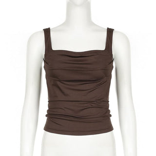 Sleeveless ruched solid backless cami top