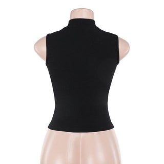 Sleeveless crewneck cross pattern solid top
