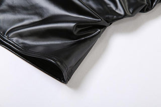 Self tie halter backless irregular PU leather square neck top