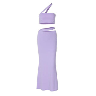 Irregular tube crop solid midi skirt set