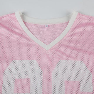 Short sleeve stitch textured â€œ96â€ v neck top