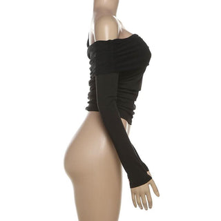 Off shoulder long sleeve ruched top