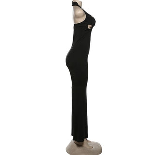 Halter hollow out backless high slit cut out maxi dress