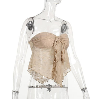 Sweetheart neck ruched ruffle tube top
