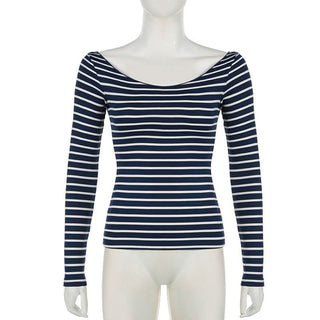 Long sleeve off shoulder striped top