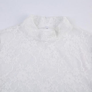 Long sleeve high neck lace see through top