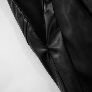 Irregular PU leather mesh zip-up mini dress