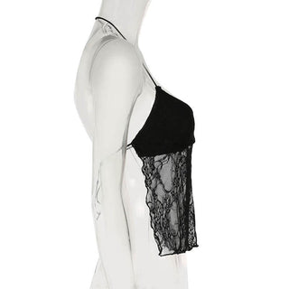 Halter backless lace hem crop top