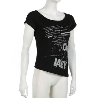 Short sleeve letter print irregular round neck top