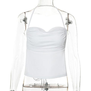 Halter cowl neck backless self tie solid top