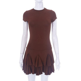 Crewneck short sleeve pleated solid mini dress- Final Sale