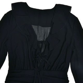 V neck long sleeve chiffon ruched ruffle mini dress