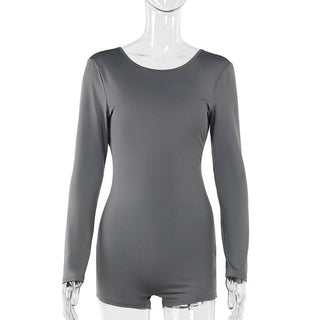 Long sleeve round neck backless solid romper